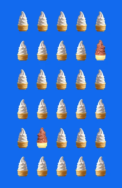 Vertical Image of Rows of Two Types Soft Serve Ice Cream Cones Pattern on Cobalt Blue Background