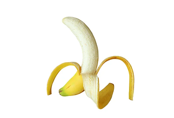 Banana Madura Fresca Descascada Isolada Fundo Branco — Fotografia de Stock