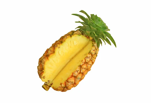 Coupe Partielle Ananas Frais Mûrs Isolés Sur Fond Blanc — Photo