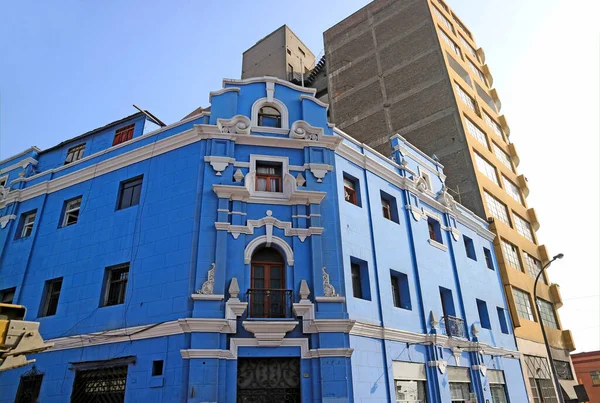 Stunning Vivid Blue White Vintage Building Downtown Lima Peru South — Stock Photo, Image