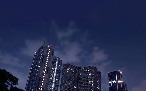 Skyscrapers Night Dark Blue Sky Backdrop — Zdjęcie stockowe