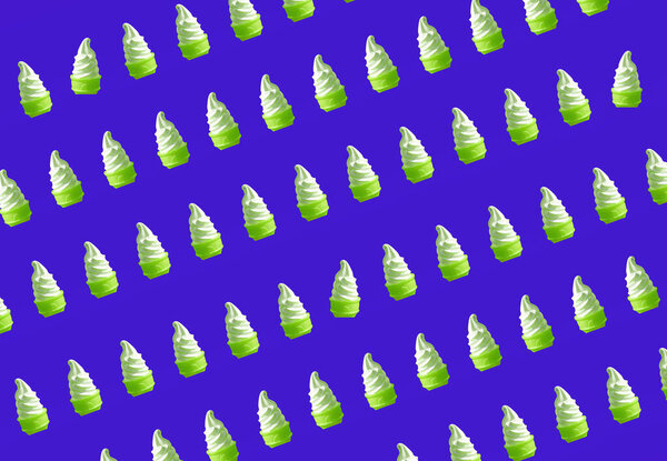 поп-арт бесшовный лайм зеленого цвета ряд мягких подавать мороженое конусы шаблон на королевский синий фон