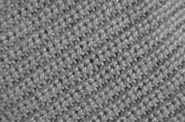 Nahaufnahme Der Textur Aus Silbergrauem Alpaka Strickstoff Diagonalen Mustern — Stockfoto