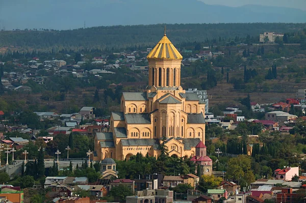 Luchtfoto Van Heilige Drie Eenheid Kathedraal Van Tbilisi Ook Bekend — Stockfoto