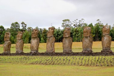 Ahu Akivi Ceremonial Platform which the Group of Moai Statues Looking Out Towards Pacific Ocean, Easter Island, Chile, South America clipart