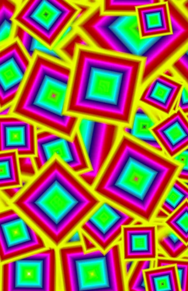 Ілюстрація Неонових Геометричних Хаотичних Квадратних Кадрів Абстрактного Тла — стокове фото