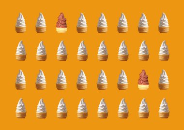 İki tip Yumuşak Hizmet Dondurma Konileri Şablonu Canlı Turuncu Arkaplan