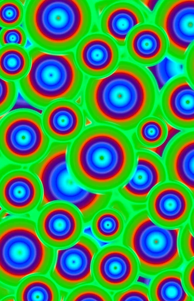 Neon Green Royal Blue Color Chaotic Circles Pattern Abstract Background — 스톡 사진