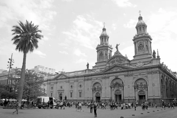 Catedral Metropolitana Santiago Impresionante Monumento Plaza Armas Santiago Chile Monocromo — Foto de Stock