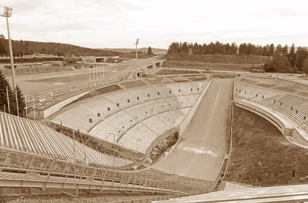 Sepia Tone Holmenkollbakken Ski Jump Its Amphitheater Holmenkollen Hill Oslo — Stock Fotó