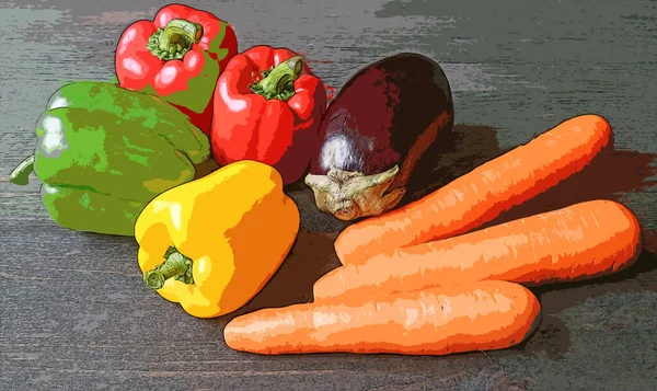 Sayuran Beraneka Warna Atas Meja Kayu Hitam — Stok Foto