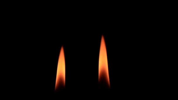 Footage Pair Burning Candles Flame Moving Darkness — Stock Video