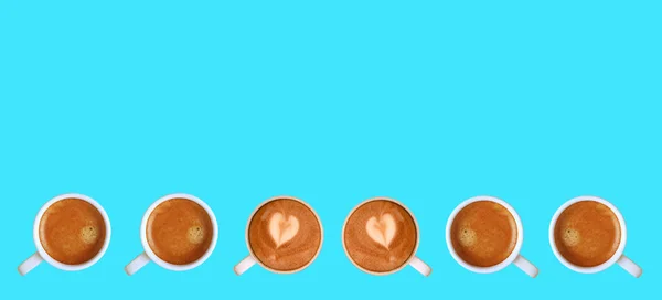 Para Kawy Kształcie Serca Latte Art Cappuccino Kawy Espresso Linii — Zdjęcie stockowe