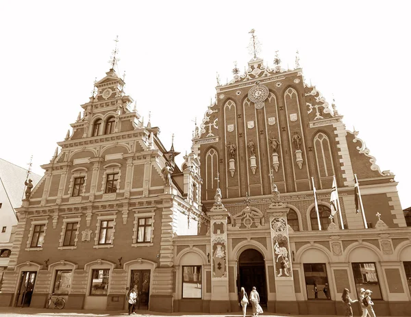 Casa Dos Blackheads Marco Histórico Cidade Velha Riga Letônia Sepia — Fotografia de Stock