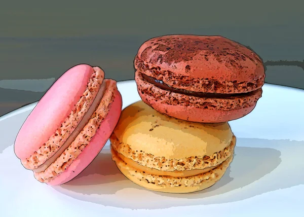 Ilustración Pila Pasteles Coloridos Macaron Aislados Placa Blanca — Foto de Stock