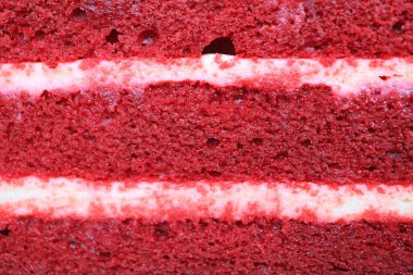 Kırmızı kadife kekin ağız sulandırıcı dokusundan Macro shot.