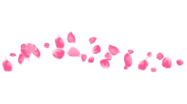 Rüzgâr dekorasyonunda yüzen pembe gül yaprakları romantik tebrik kartı, zarif spa bayrak vektörü, kutlama bayrağı.