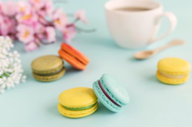 bir kahve ve bir oral seks çok renkli macaroons