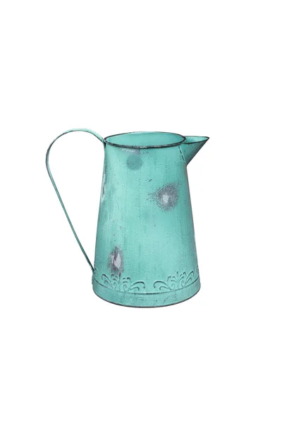 Aged metallic jug isolated on white background — Stock Photo, Image