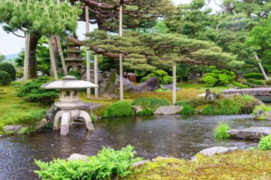 güzel Japon bahçe ve su birikintisi