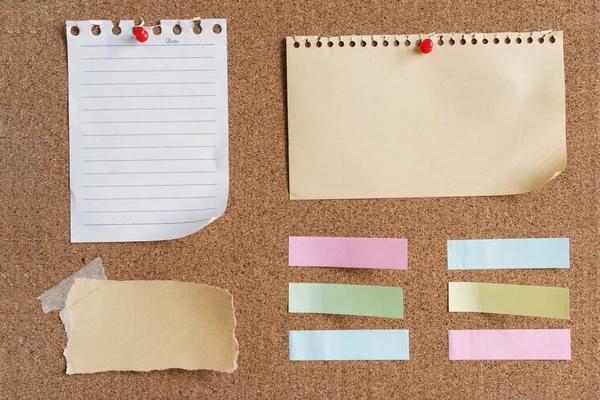 Sticky notes and memo on cork board — Stock Photo, Image