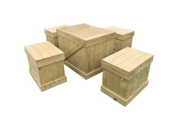 Set di tavolo e sedia fare con scatola di legno esportazione pallet shippi — Foto Stock