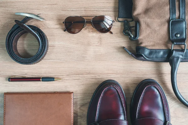 Men clothing and accessories on wooden table — Stock Photo, Image