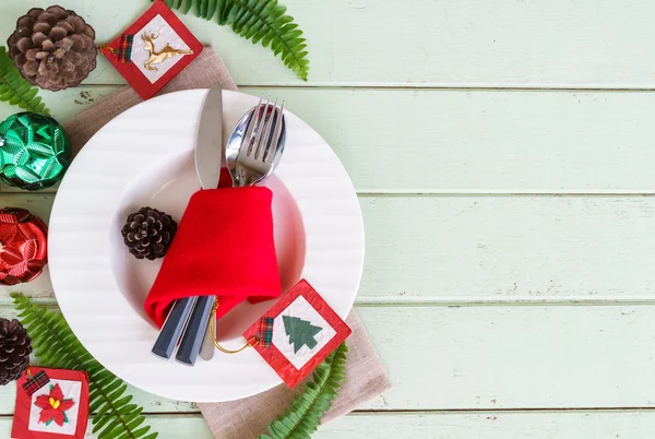 Christmas table setting with christmas decorations — Stock Photo, Image