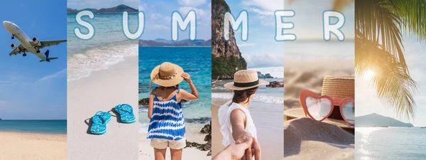 Collage Van Zomervakanties Reizen Backgound Concept — Stockfoto