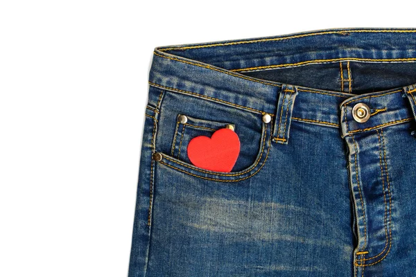 Blue jeans with heart shape — Stock Photo, Image