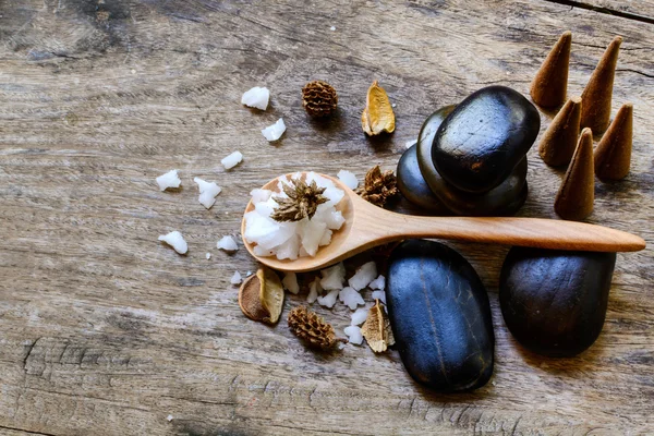 Aroma spa set on wooden table — Stock Photo, Image