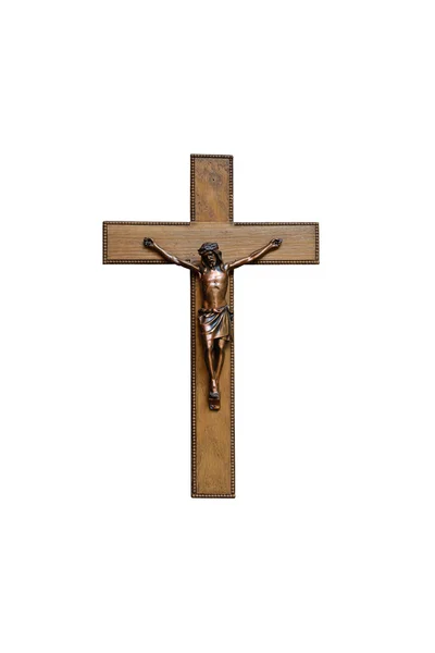Krucifix med figurera av jesus på vit bakgrund, — Stockfoto