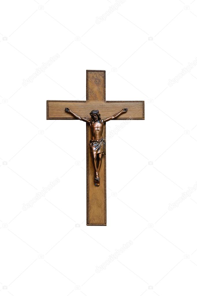 Crucifix with figure of Jesus on white background,