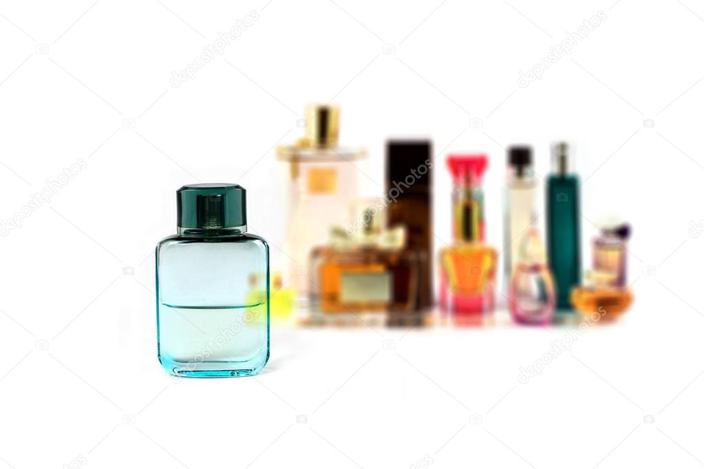 various perfumes collection isolated on white