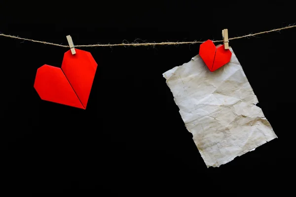 Valentines Day hearts isolated with old paper — Stock Photo, Image