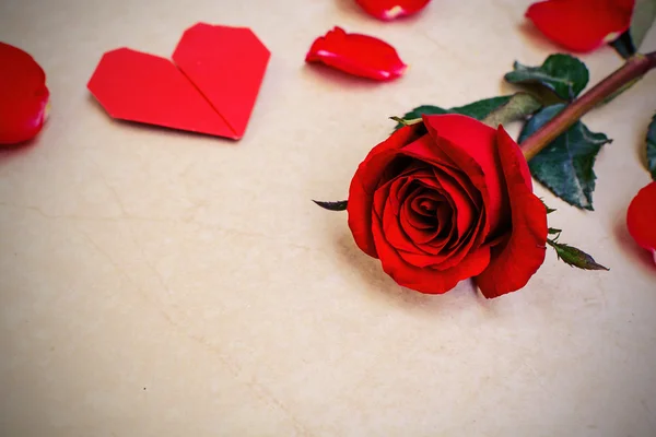 Красная роза с формой сердца — стоковое фото