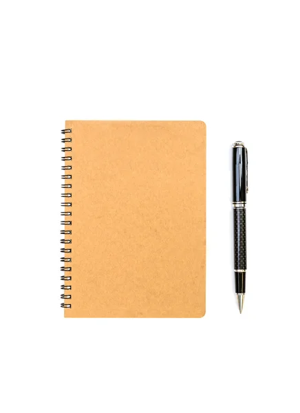 Blank brown notebook with pen isolated Royalty Free Stock Photos