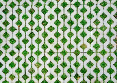 Geçit çimento tuğla ile yeşil çimen