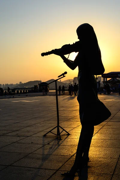 Silhouette of Girl playing the violin — Stock Photo, Image