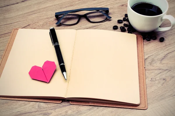 Blank note book with coffee — Stock Photo, Image