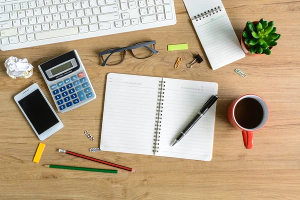 Office supply and Cup of coffee on desk — Stock Photo, Image