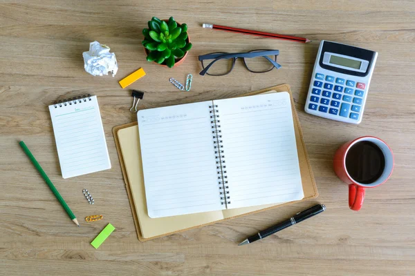 Office supply and Cup of coffee on desk — Stock Photo, Image