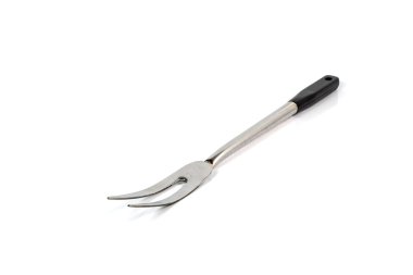 Biftek ve barbekü çatalı üzerinde beyaz izole