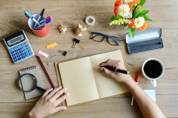 Office supply and Cup of coffee on desk — Stock Photo, Image