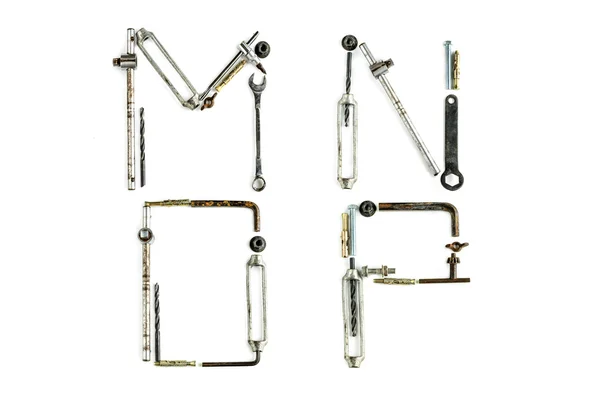 Alfabeto metálico industrial letra M, N, O, P — Fotografia de Stock