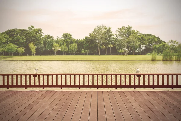 Wooden terrace with lake view — Stock Photo, Image