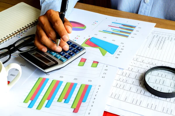 Desk office business financial accounting calculate, Graph analy — Stock Photo, Image