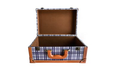 vintage çanta üzerinde beyaz izole açın