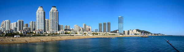 Dalian, China city and sea panorama view