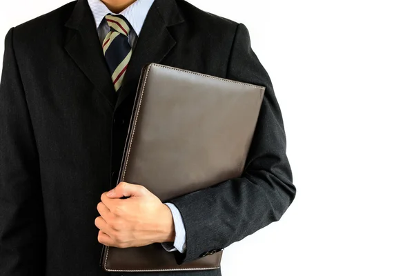 Businessman in suit holding folder isolated — Stock Photo, Image